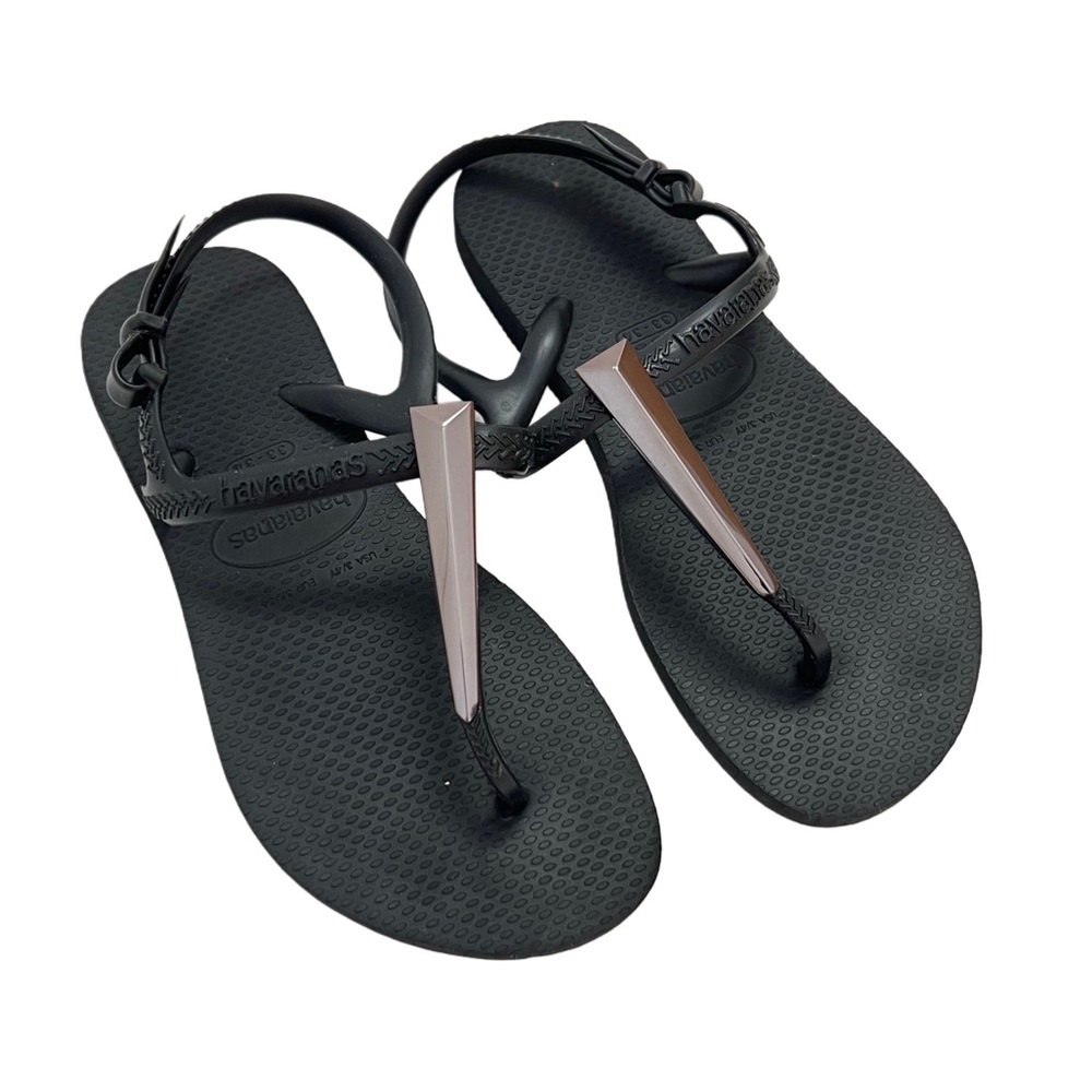 Havaianas‎ Black Thong Rubber Essential Summer Pool Slides Sandals 35 / 36 4 5
